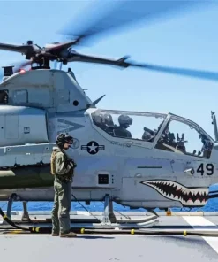 Huey Helicopter with Shark Teeth Diamond Painting