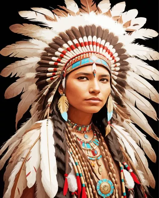 indian headdress Diamond With Numbers Indian Headdress Diamond Painting