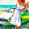 Lady With A Green Nissan Z Diamond Painting