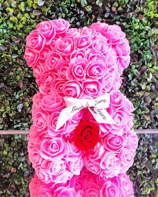 pink flower bear Diamond With Numbers Pink Flower Bear Diamond Painting