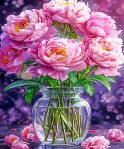 Pink Peonies Bouquet Vase Diamond Painting
