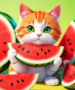 Watermelon Cat Diamond Painting