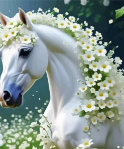 White Flower Horse Diamond Painting