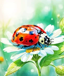 White Flower With Ladybug Diamond Painting