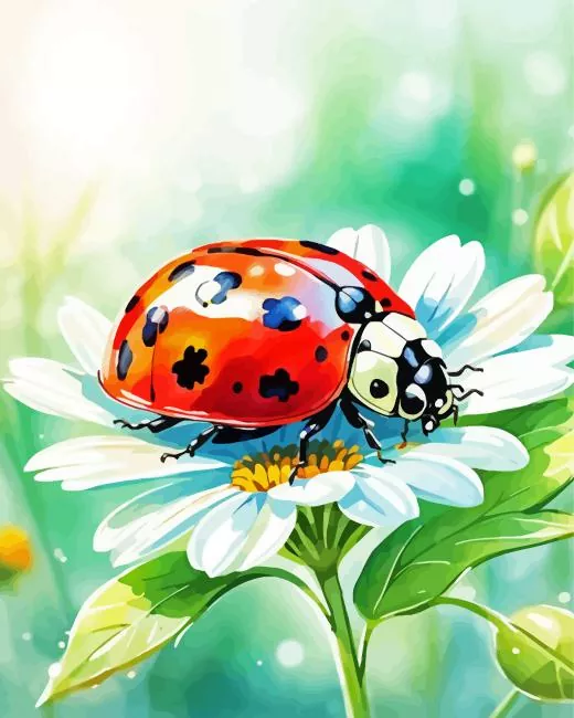 white flower with ladybug Diamond Painst White Flower With Ladybug Diamond Painting
