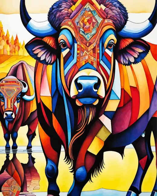 Abstract buffalo Diamond With Numbers Abstract Buffalo Diamond Painting