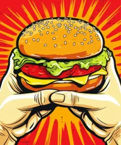 Big Burger In The Hands Pop Art Diamond Painting