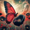 Black And Red Butterfly On Poppy Diamond Painting