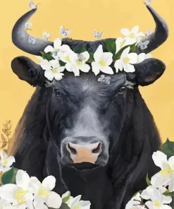 Black Bull With Flower Crown Diamond Painting