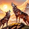 Brown Wolves Howling Diamond Painting