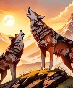 Brown Wolves Howling Diamond Painting