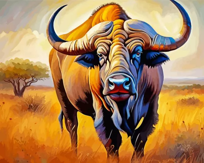 Buffalo With Long Horns Diamond By Numbers Buffalo With Long Horns Diamond Painting