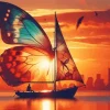 Butterfly Sailboat At Sunset Diamond Painting