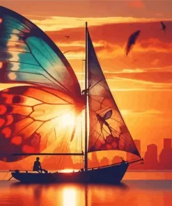 Butterfly Sailboat At Sunset Diamond Painting