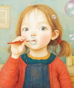 Little Girl Blowing Bubbles Diamond Painting