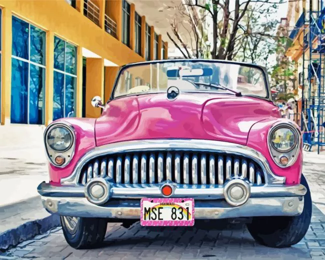 Pink buick car Diamond With Numbers Pink Buick Car Diamond Painting