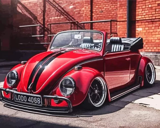 Red bug car Diamond By Numbers Red Bug Car Diamond Painting
