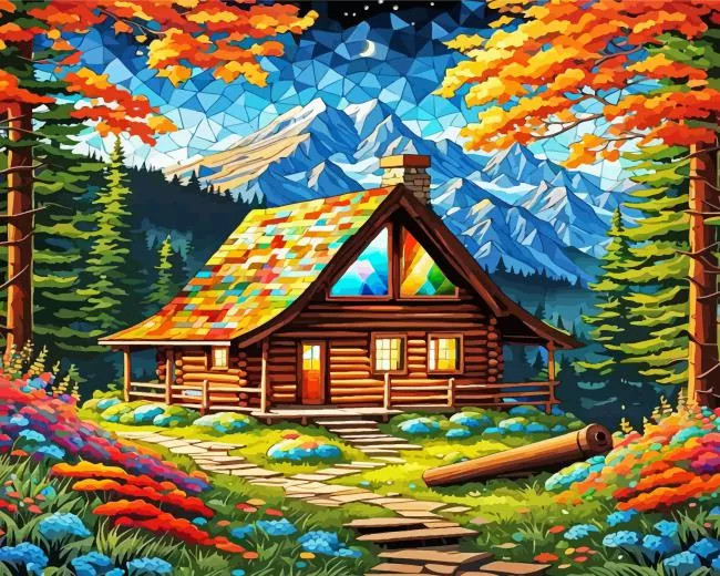 aesthetic forest cabin Diamond By Numbers Aesthetic Forest Cabin Diamond Painting