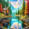 Aesthetic Forest Log Cabin Diamond Painting
