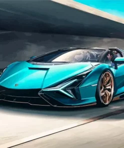 Blue Lamborghini Sian Diamond Painting