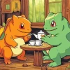 Bulbasaur And Charmander Drinking Tea Diamond Painting