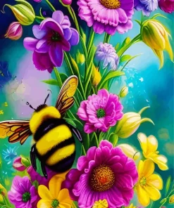 Bumble Bee On Flowers Diamond Painting