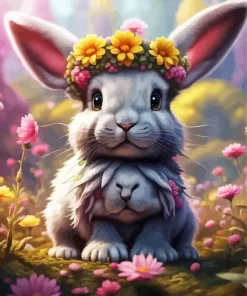 Bunny With Flower Crown Diamond Painting