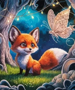 Butterfly And Baby Fox Diamond Painting