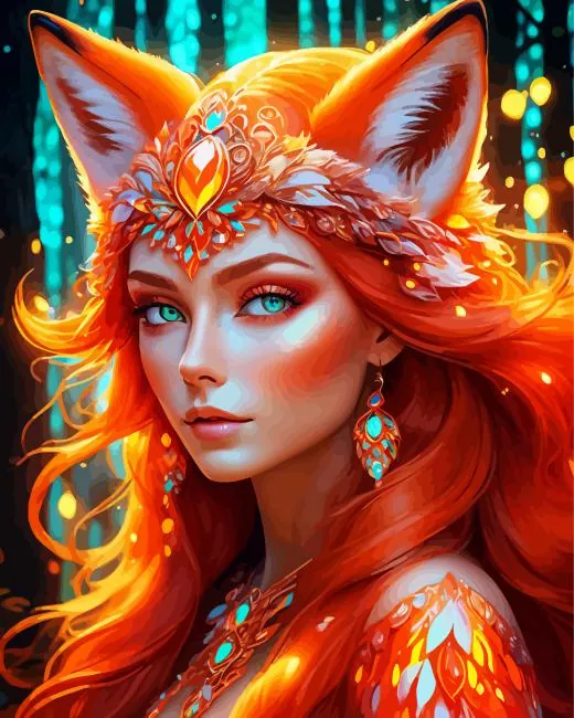 cool fox woman art Diamond Dotz Cool Fox Woman Art Diamond Painting