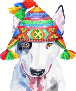 Cute Bull Terrier In Peruvian Hat Diamond Painting