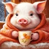 Cute Pig Drinking Diamond Painting