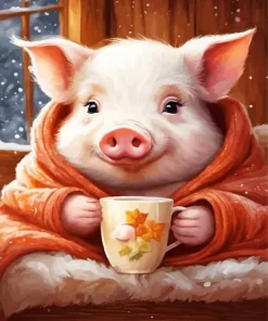 Cute Pig Drinking Diamond Painting