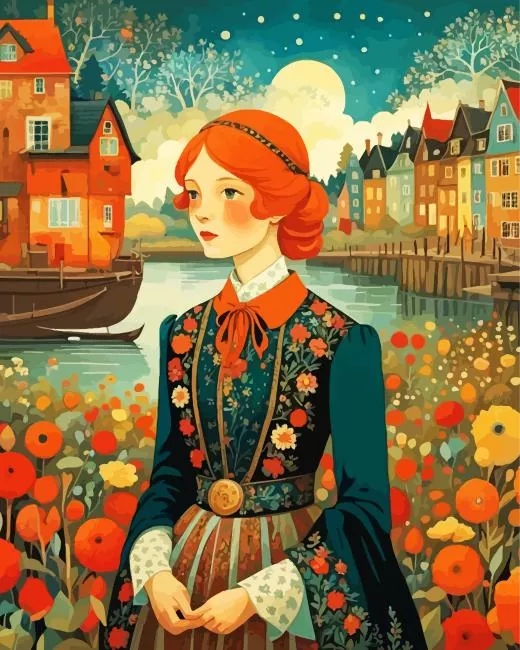 folk art lady Diamond By Numbers Folk Art Lady Diamond Painting