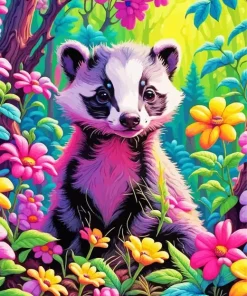Forest Badger And Flowers Diamond Painting
