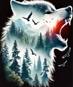 Forest With Wolf Diamond Painting