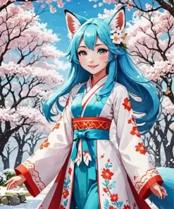 Fox Mask Anime Girl Diamond Painting