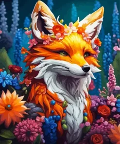 Fox With Flowers Diamond Painting