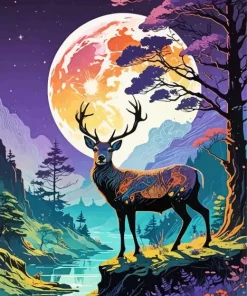 Full Moon And Deer Diamond Painting