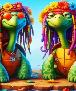 Funny Hippie Turtles Diamond Painting
