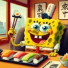 Funny Spongebob Eating Sushi Diamond Painting