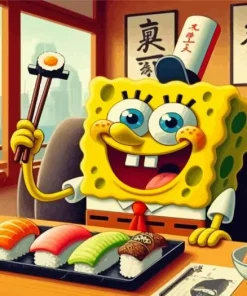 Funny Spongebob Eating Sushi Diamond Painting