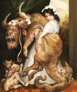 Girl Holding Demon Dog Diamond Painting