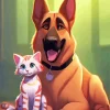 Kitten And German Shepherd Diamond Painting