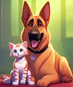 Kitten And German Shepherd Diamond Painting