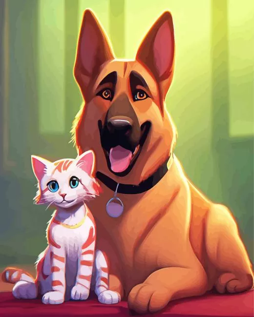 kitten and german shepherd Diamond By Numbers Kitten And German Shepherd Diamond Painting
