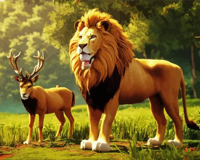 lion and deer Diamond By Numbers Lion And Deer Diamond Painting