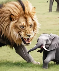 Lion And Elephant Diamond Painting
