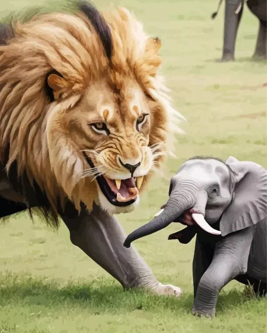 lion and elephant Diamond By Numbers Lion And Elephant Diamond Painting