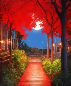 Red Forest Art Diamond Painting