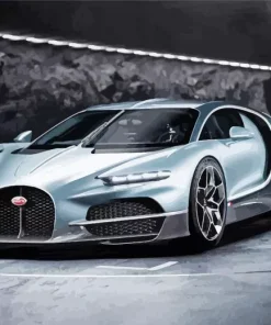 Silver Bugatti Veyron Car Diamond Painting